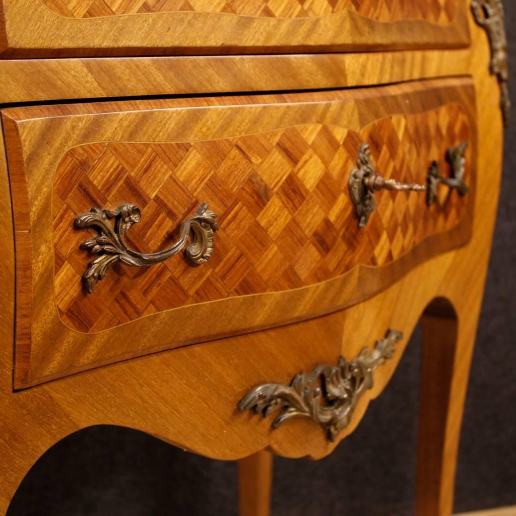 Bronze 20th Century French Inlaid Dresser in Louis XV Style with Marble Top