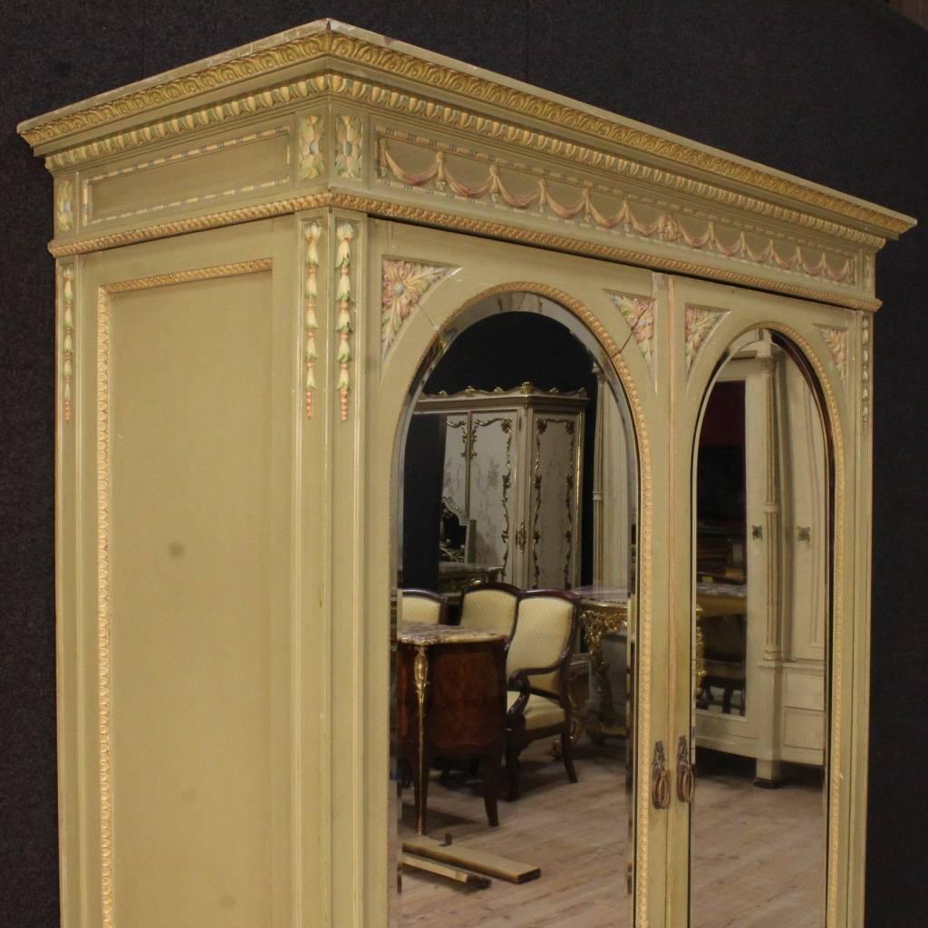 Mirror 20th Century Italian Lacquered and Painted Wardrobe in Louis XVI Style