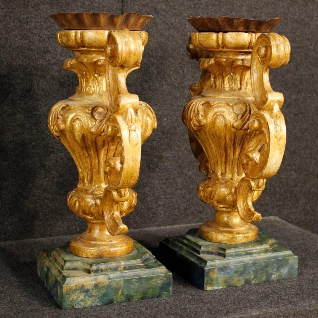Gilt 20th Century Pair of Italian Lacquered Candelabras