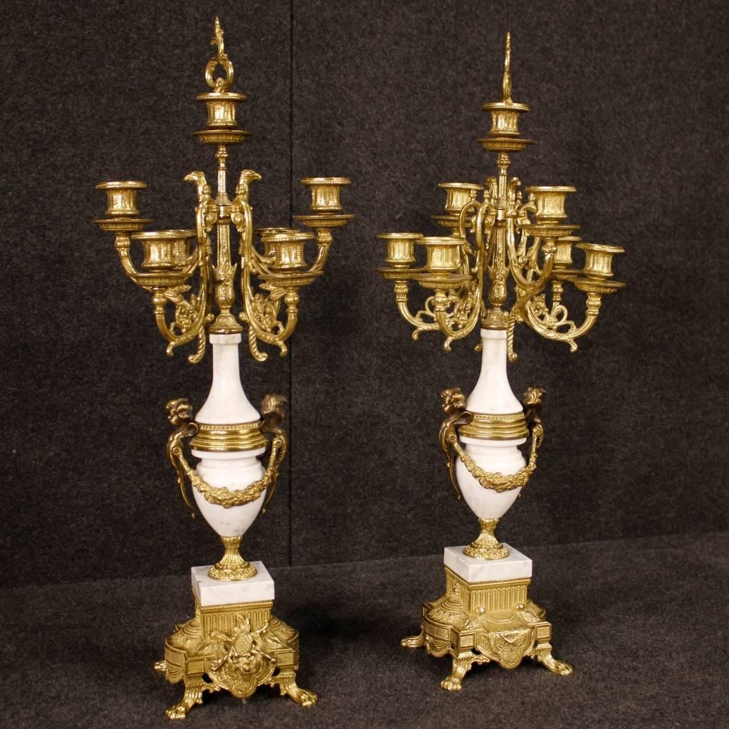 20th Century German Triptych Clock with Candlesticks in Marble 3