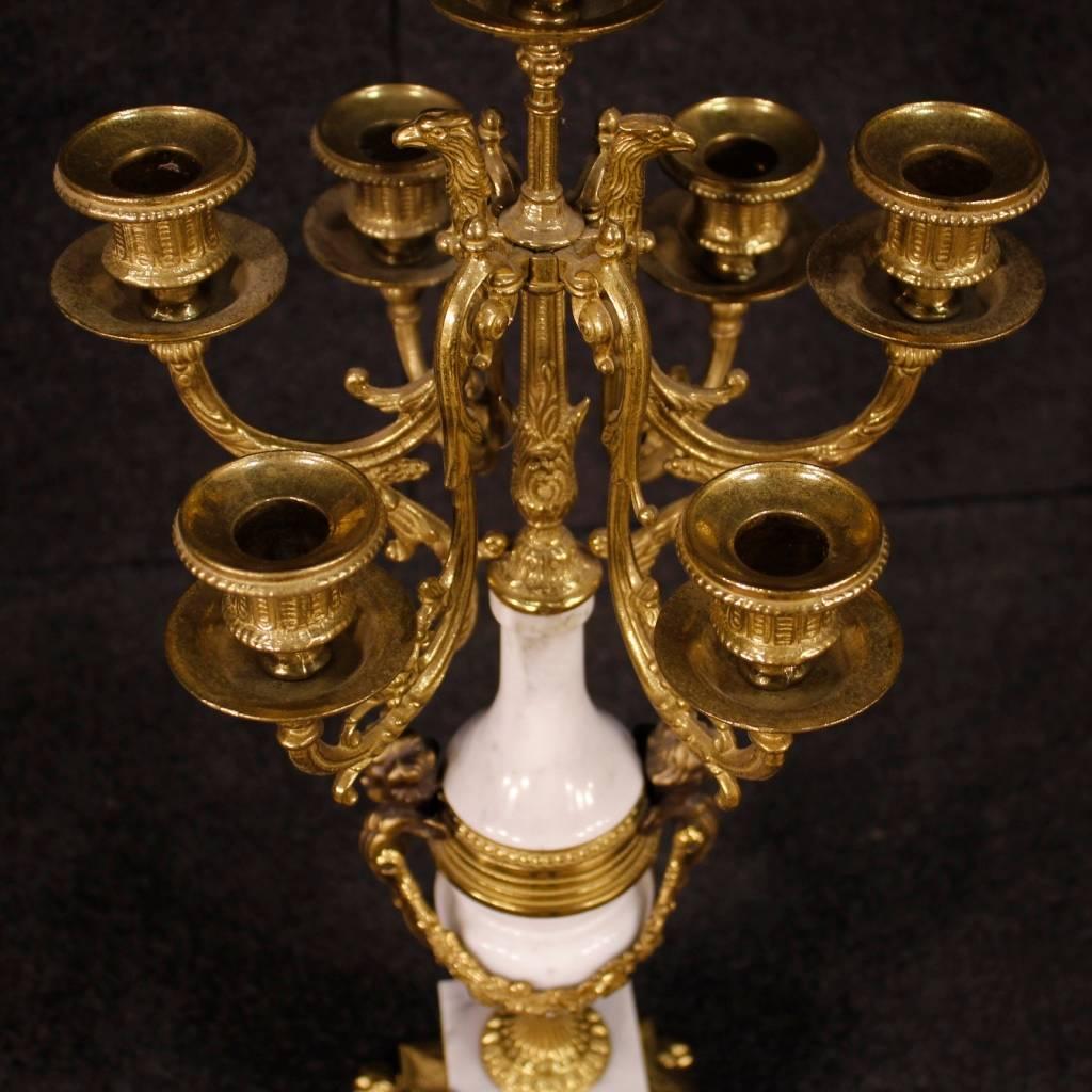 20th Century German Triptych Clock with Candlesticks in Marble 4
