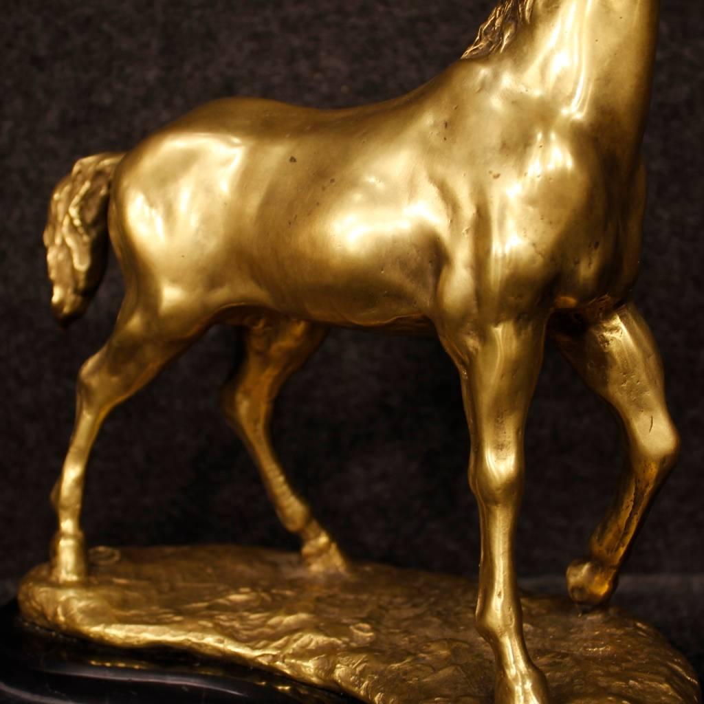 French 20th Century Horse Sculpture in Gilt Bronze