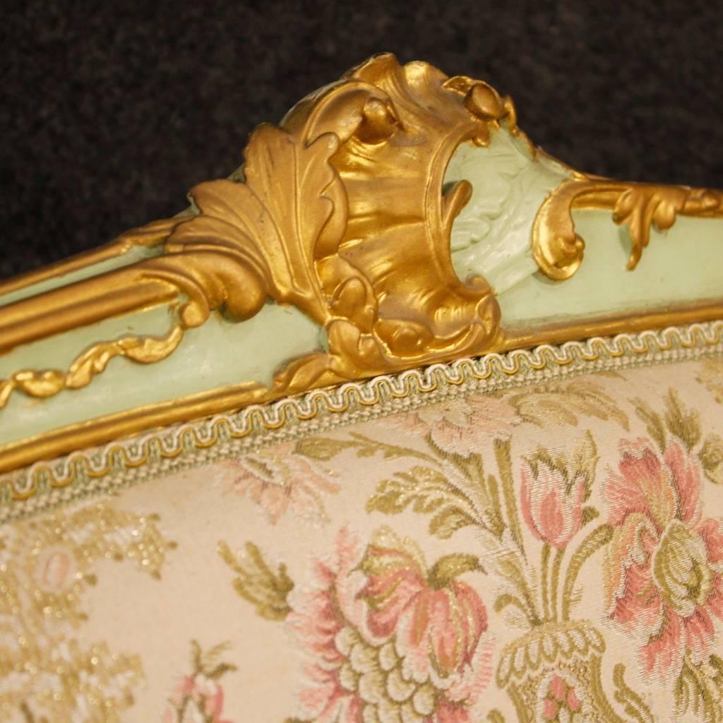Italian 20th Century Venetian Lacquered and Gilt Sofa with Floral Fabric
