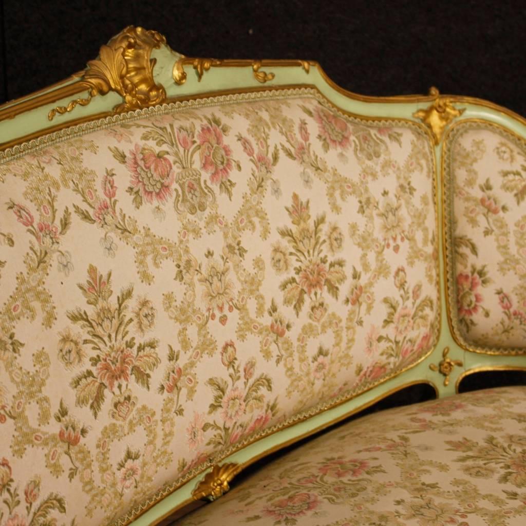 20th Century Venetian Lacquered and Gilt Sofa with Floral Fabric In Good Condition In Vicoforte, Piedmont