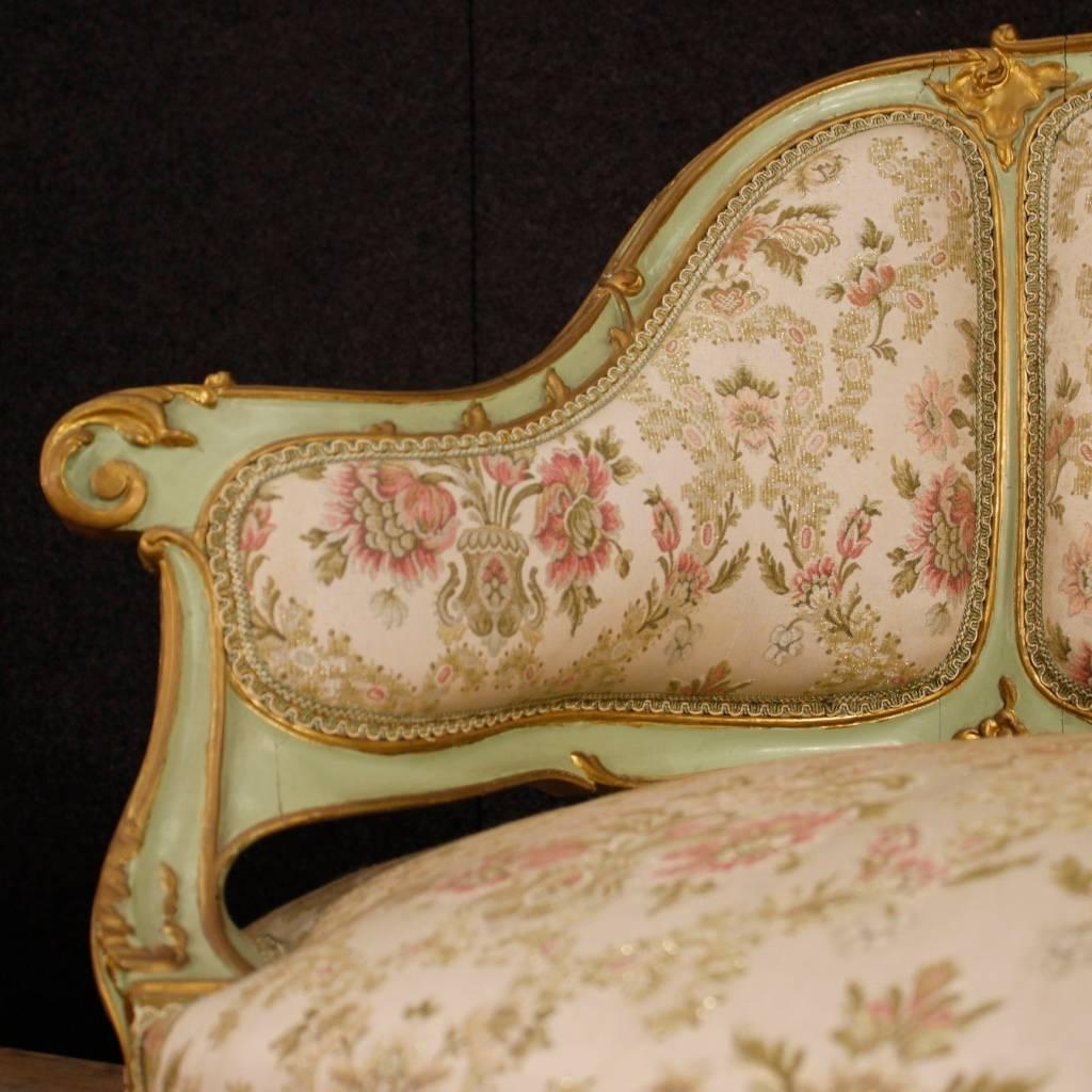 20th Century Venetian Lacquered and Gilt Sofa with Floral Fabric 1