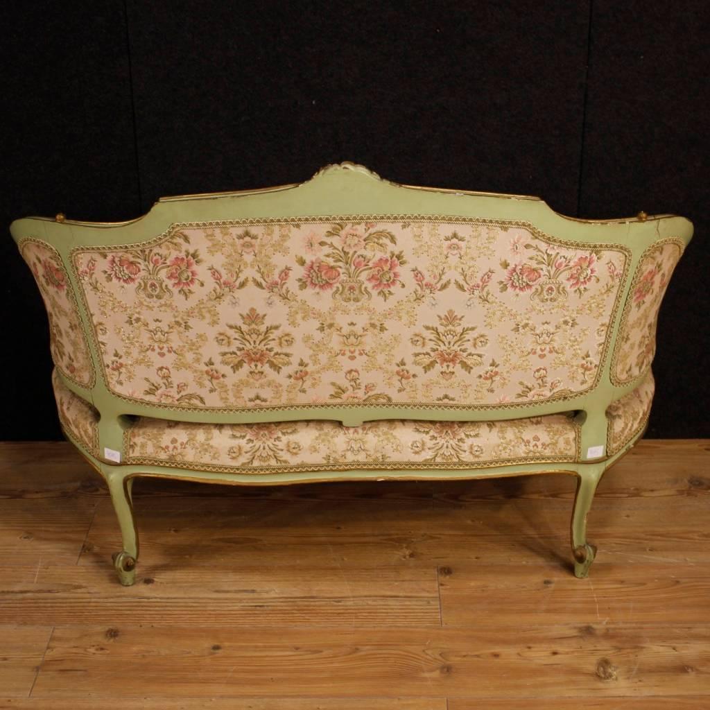 20th Century Venetian Lacquered and Gilt Sofa with Floral Fabric 5