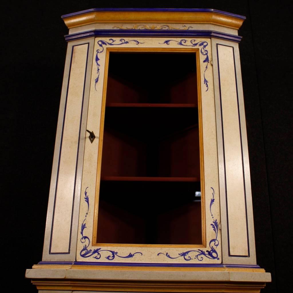 Glass 20th Century Italian Painted Corner Cupboard in Wood