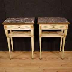 20th Century Pair of French Lacquered Bedside Tables with Marble Top