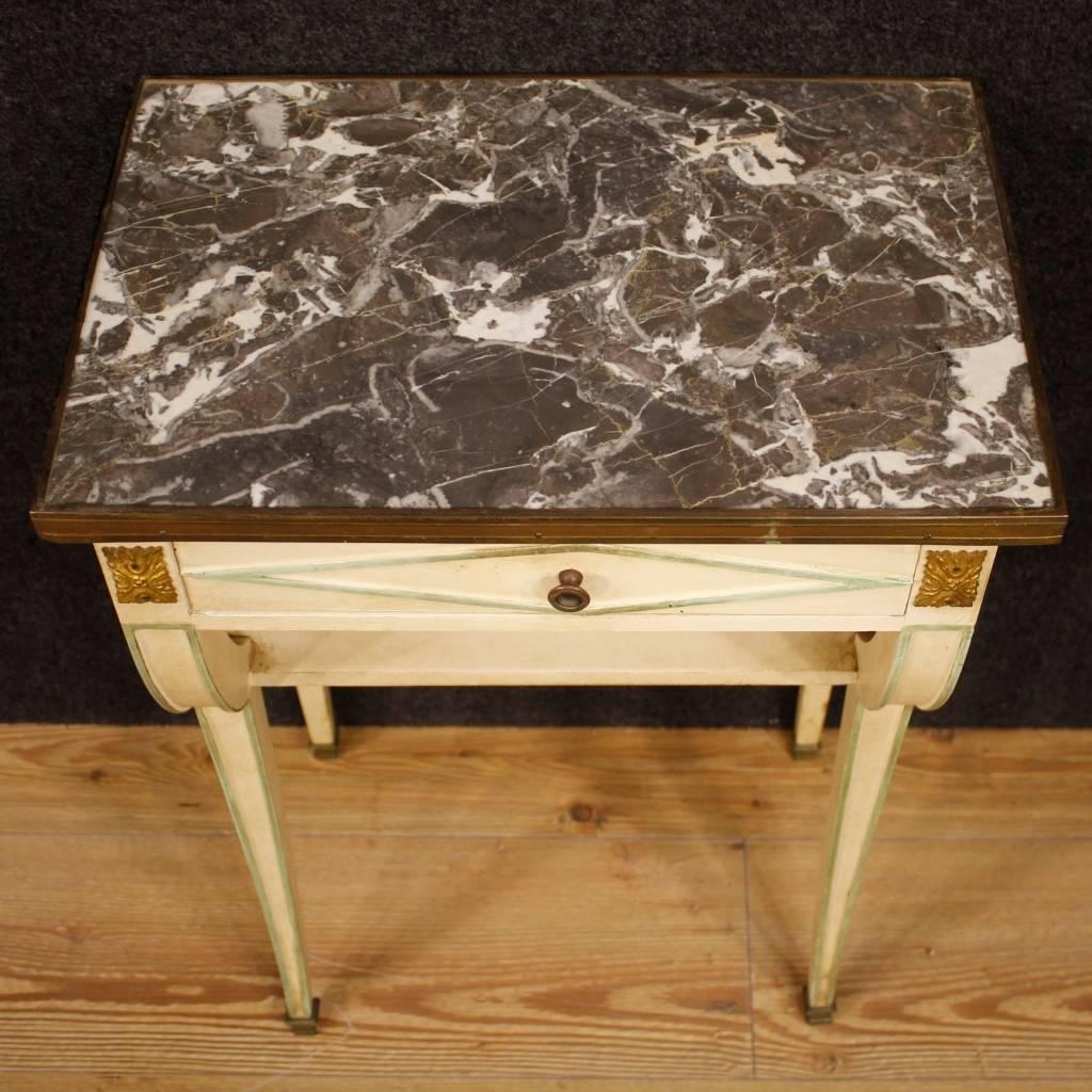 Bronze 20th Century Pair of French Lacquered Bedside Tables with Marble Top