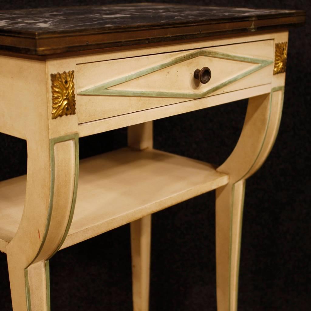 20th Century Pair of French Lacquered Bedside Tables with Marble Top 1
