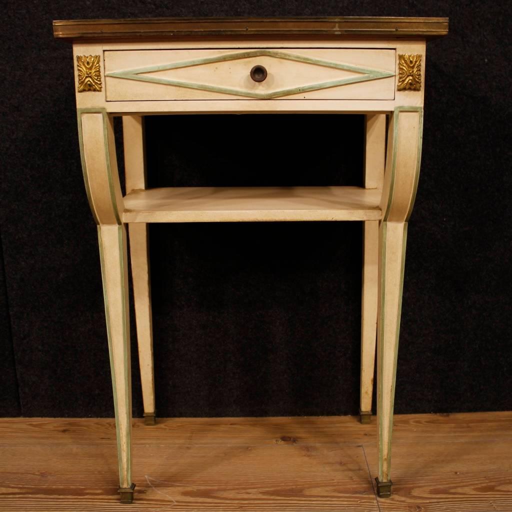 20th Century Pair of French Lacquered Bedside Tables with Marble Top 2