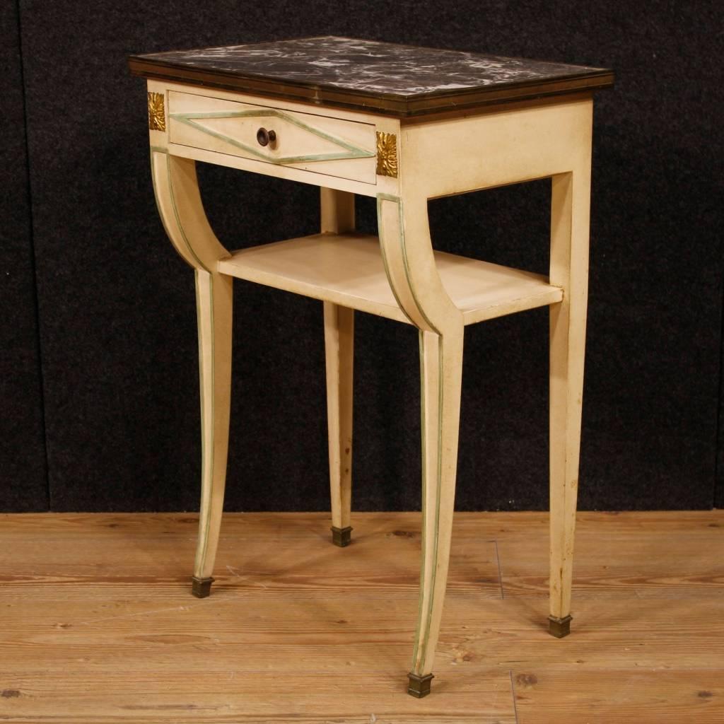 20th Century Pair of French Lacquered Bedside Tables with Marble Top 5