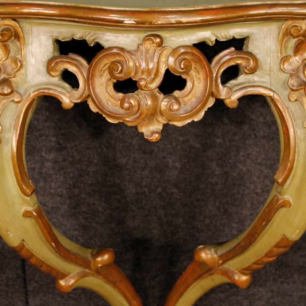 Italian 20th Century Pair of Venetian Lacquered and Gilt Console Tables