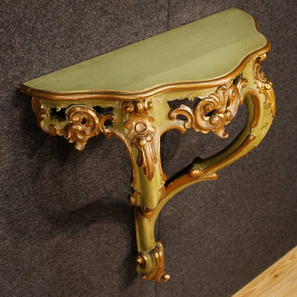 20th Century Pair of Venetian Lacquered and Gilt Console Tables 3