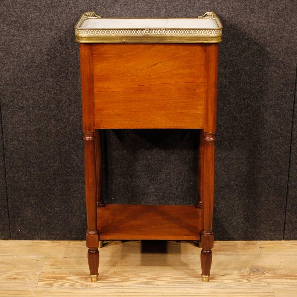 Brass 20th Century French Nightstand in Mahogany with Marble Top