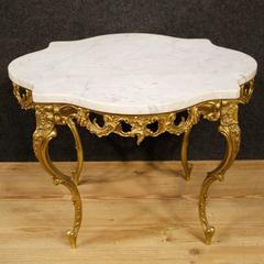 20th Century Dutch Coffee Table in Gilt Metal with Marble Top