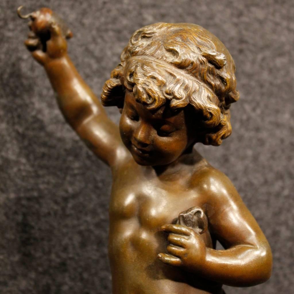 20th Century French Metal Lamp Little Angel on Staircase In Good Condition In Vicoforte, Piedmont