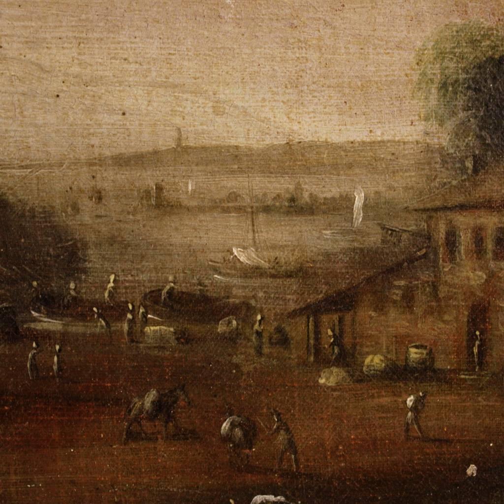 Wood 18th Century, French Painting Landscape with Figures