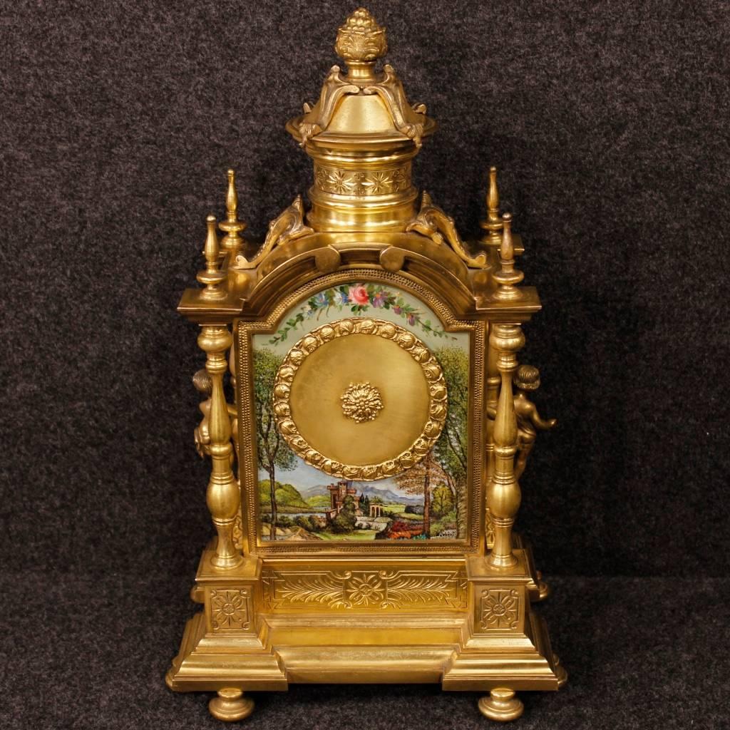 20th Century Italian Table Clock in Bronze with Signed Painted Decorations 1