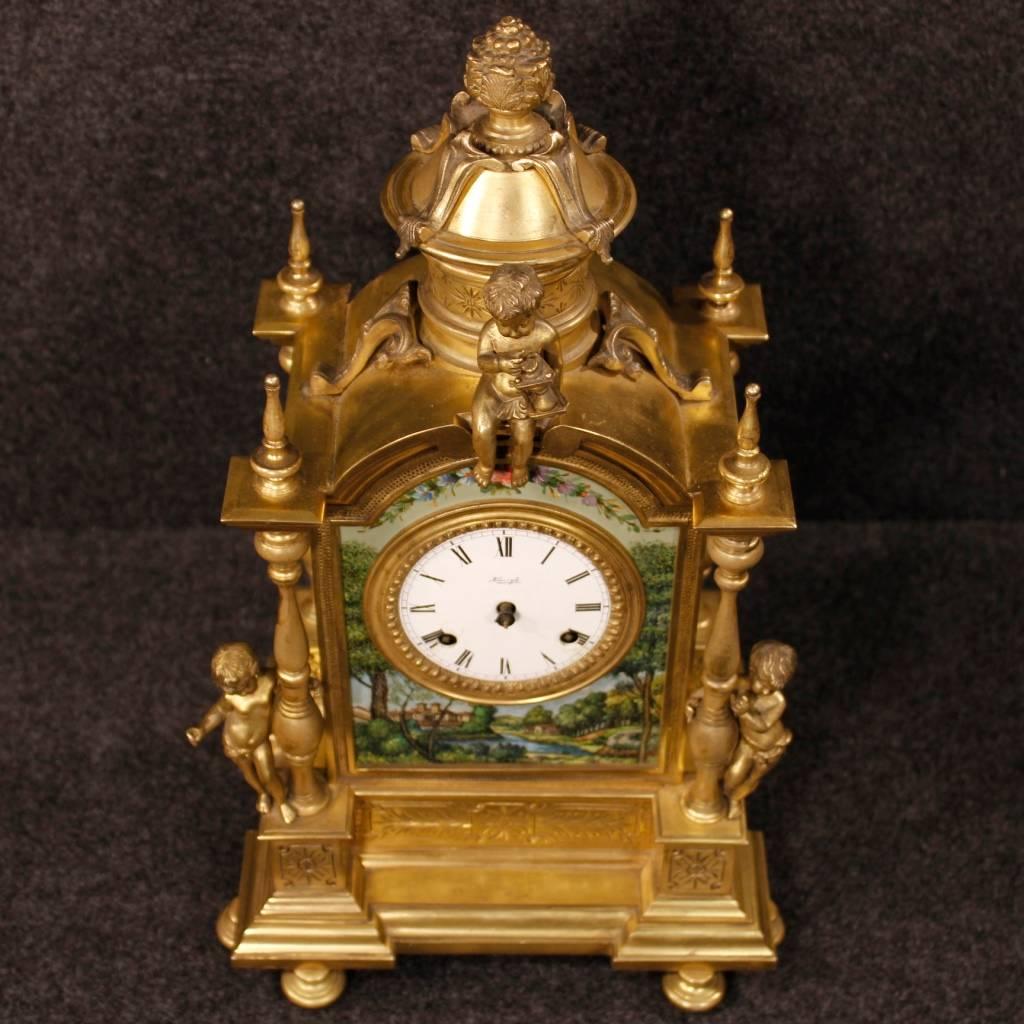 20th Century Italian Table Clock in Bronze with Signed Painted Decorations 3