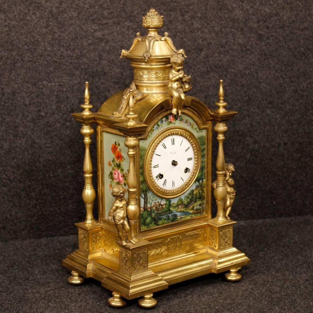 20th Century Italian Table Clock in Bronze with Signed Painted Decorations 4