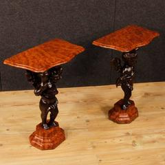 20th Century Pair of Italian Lacquered Side Tables with Little Angels Sculptures