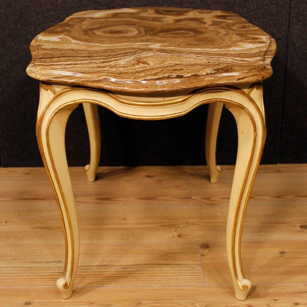 20th Century Italian Lacquered and Gilt Coffee Table with Marble Top 2