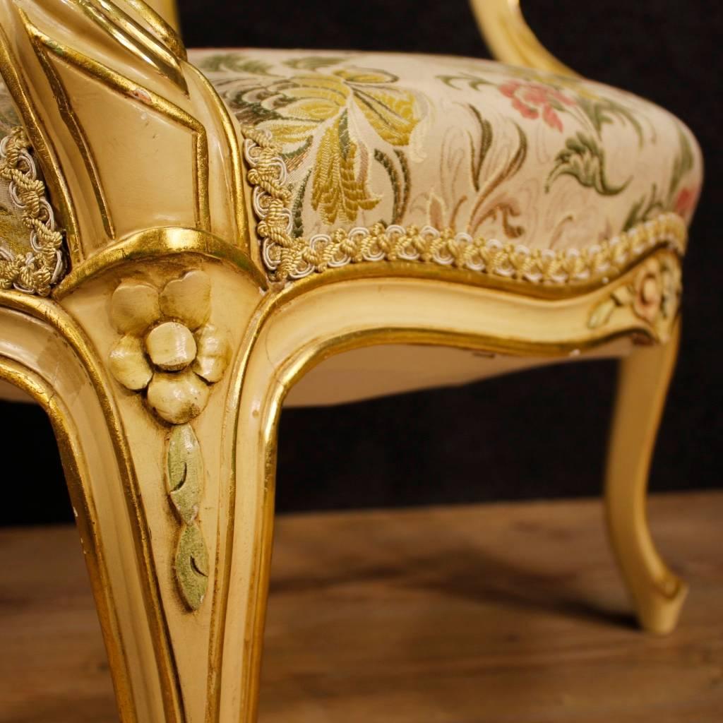 20th Century Pair of Italian Lacquered and Gilt Armchairs 1