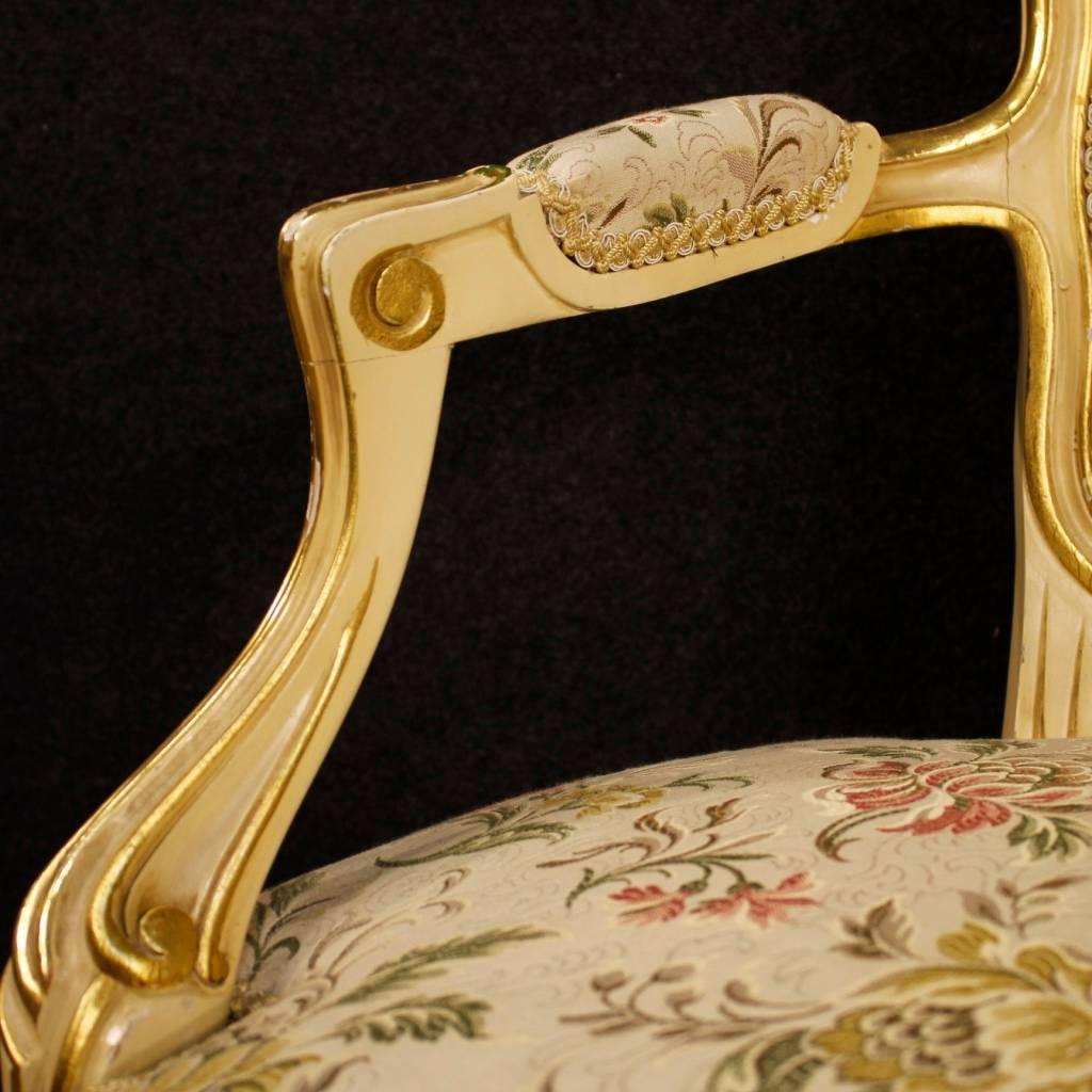 20th Century Pair of Italian Lacquered and Gilt Armchairs 4