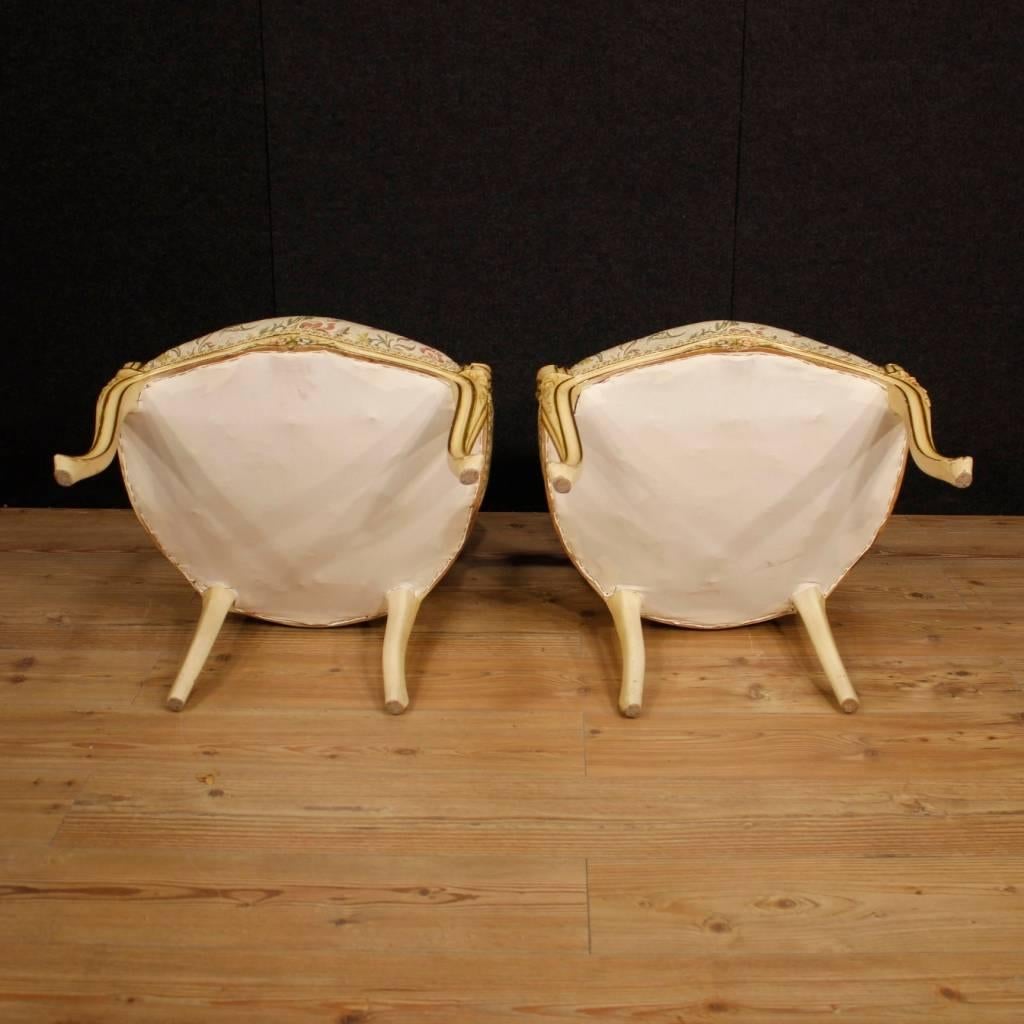 20th Century Pair of Italian Lacquered and Gilt Armchairs 6