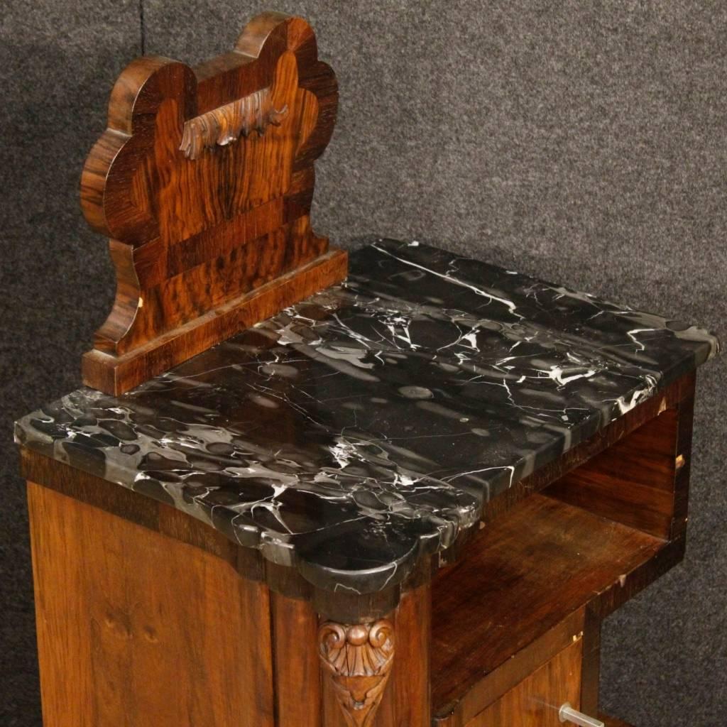 20th Century Pair of Italian Bedside Tables in Walnut Wood with Marble Top 2