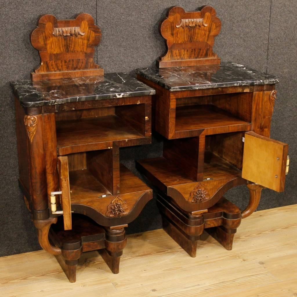 20th Century Pair of Italian Bedside Tables in Walnut Wood with Marble Top 4