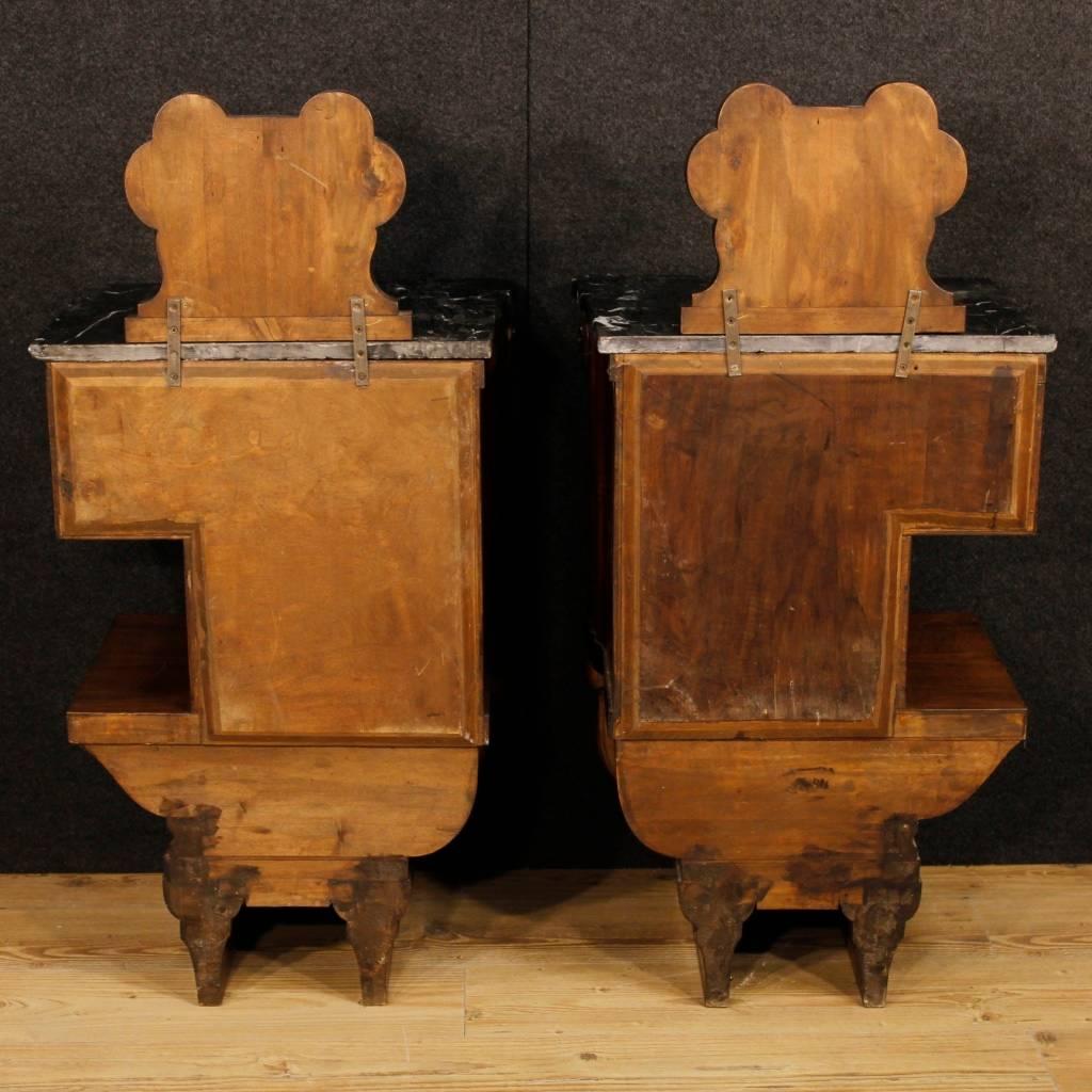 20th Century Pair of Italian Bedside Tables in Walnut Wood with Marble Top 7