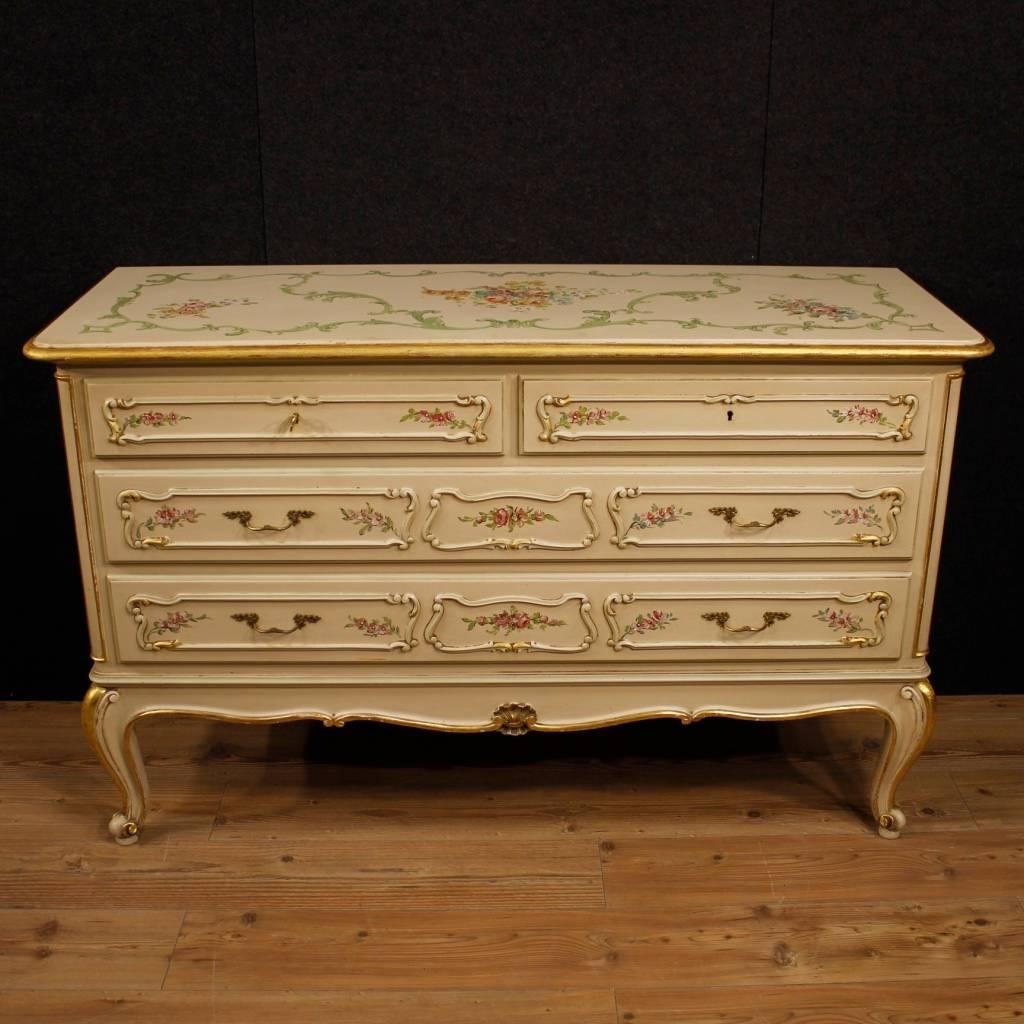 Gilt 20th Century Italian Lacquered and Painted Dresser