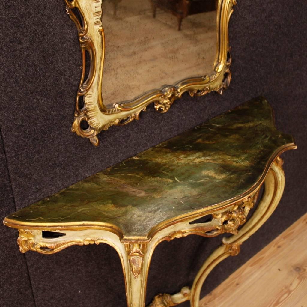 20th Century Venetian Console Table with Mirror in Lacquered and Giltwood 4