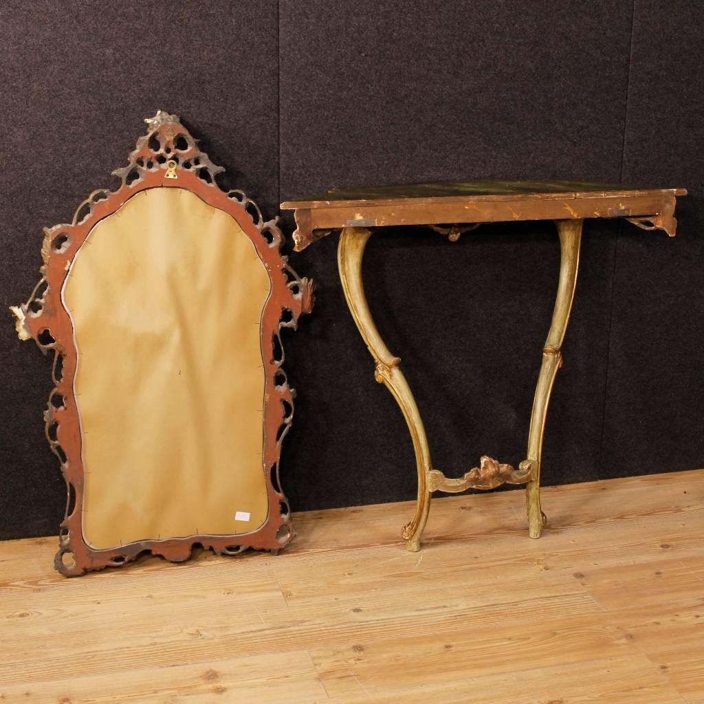 20th Century Venetian Console Table with Mirror in Lacquered and Giltwood 5