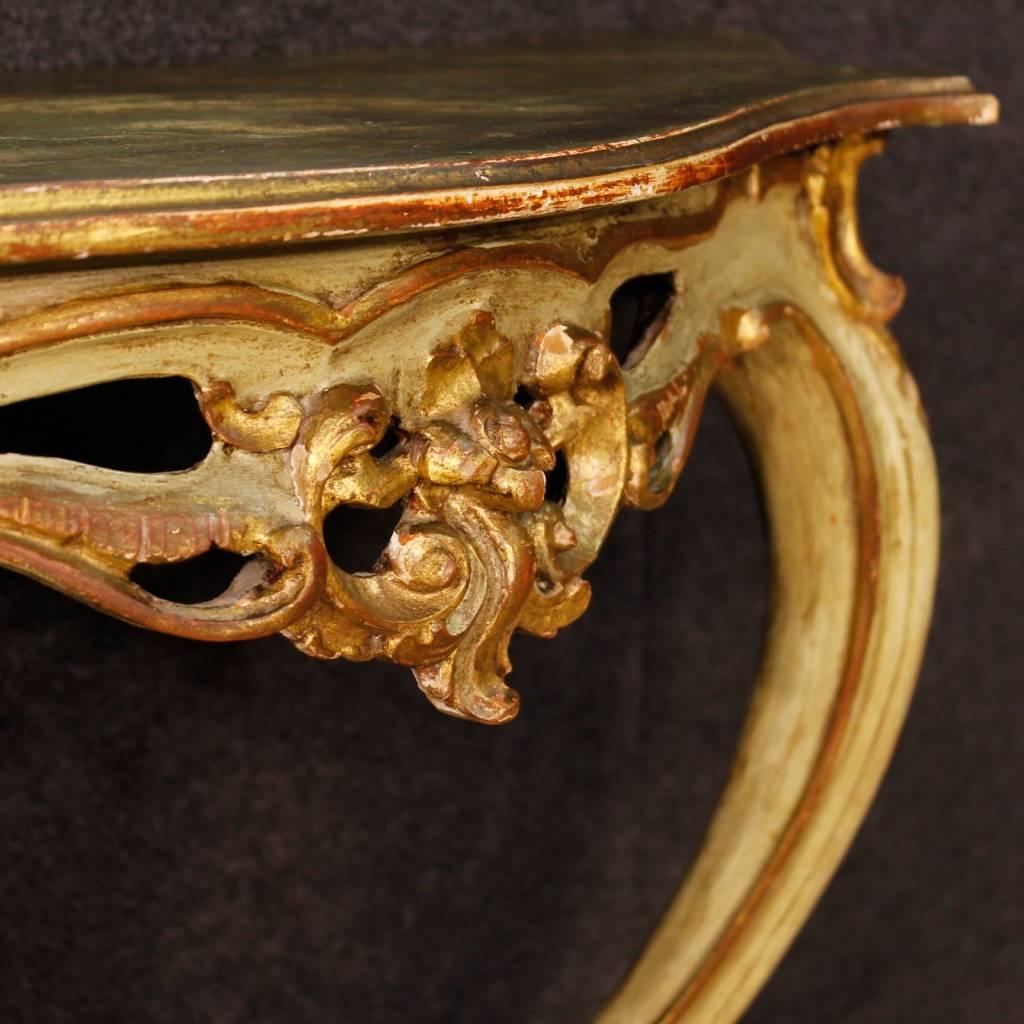 20th Century Venetian Console Table with Mirror in Lacquered and Giltwood 6