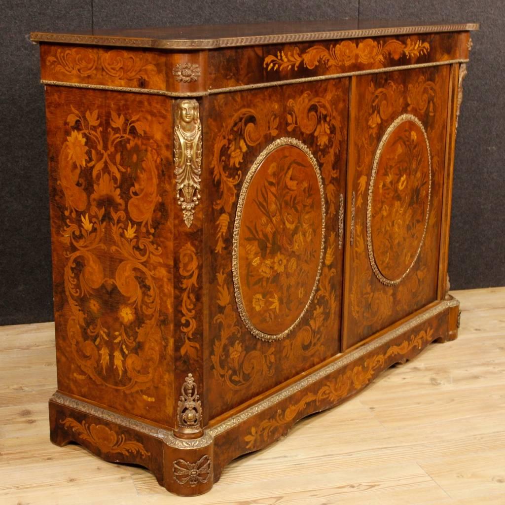 Brass 20th Century, French Sideboard with Floral, Inlay