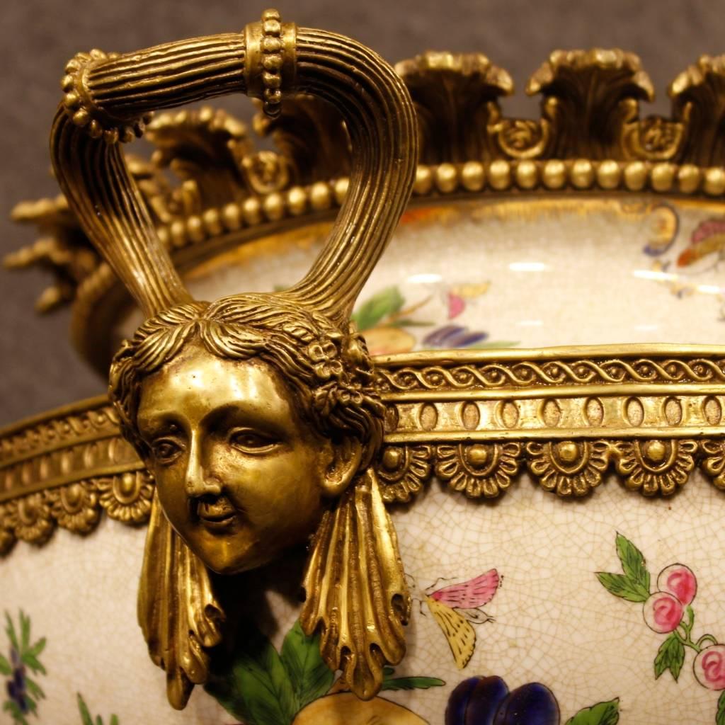 French 20th Century Vase in Ceramic with Gilt Bronze Decorations