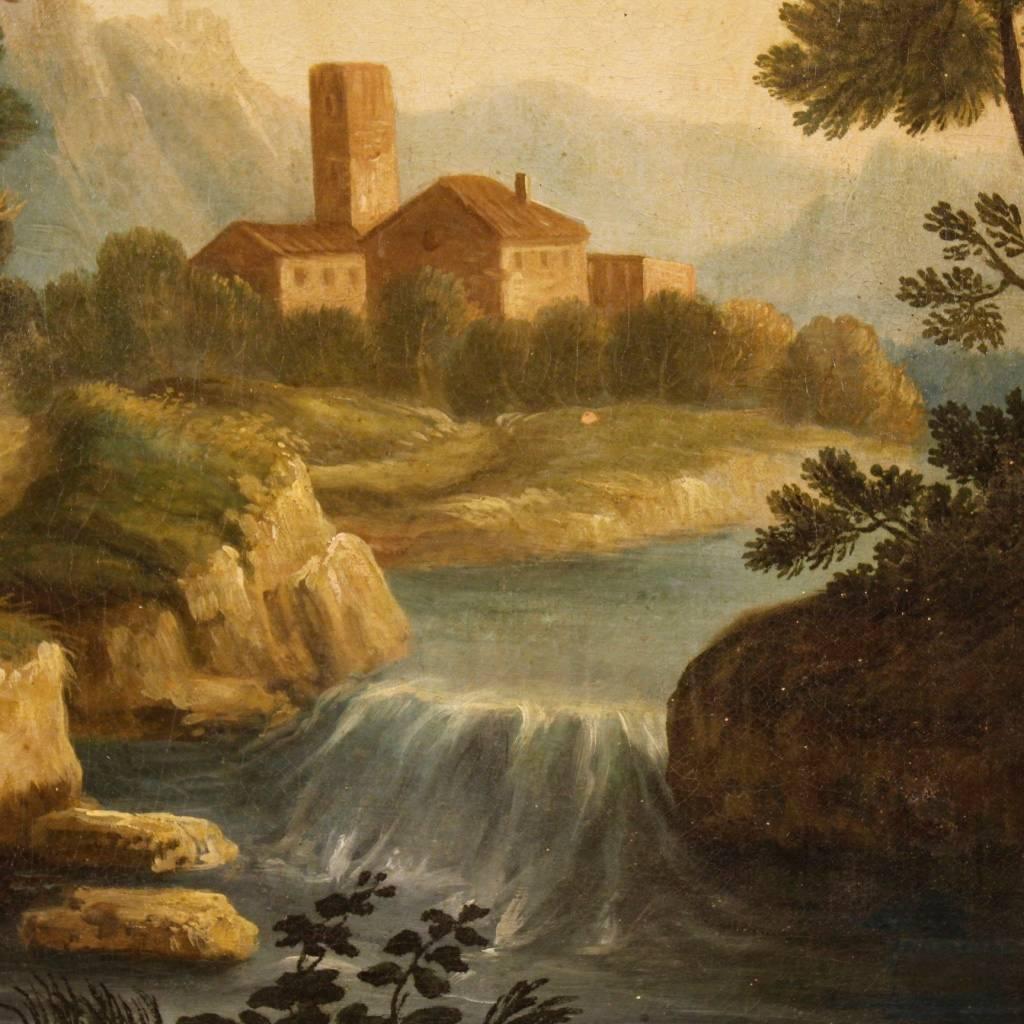 Gilt 18th Century Italian Painting Landscape with Characters