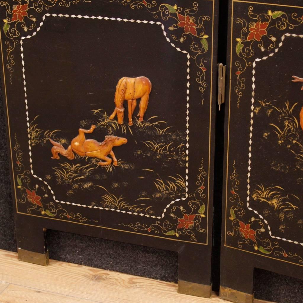 Soapstone 20th Century French Chinoiserie Lacquered and Painted Screen