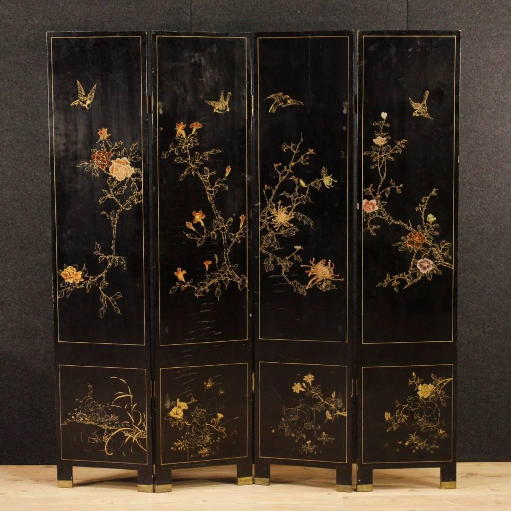 20th Century French Chinoiserie Lacquered and Painted Screen 2