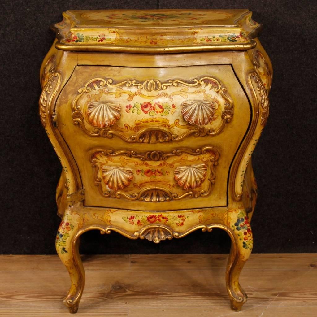 Italian 20th Century Pair of Venetian Lacquered Bedside Tables