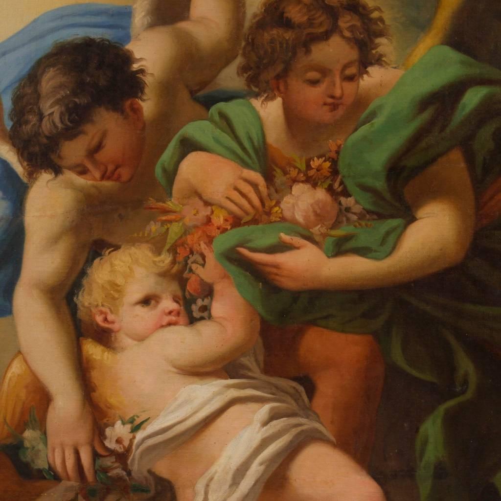 Gilt 19th Century Italian Painting Depicting Little Angels