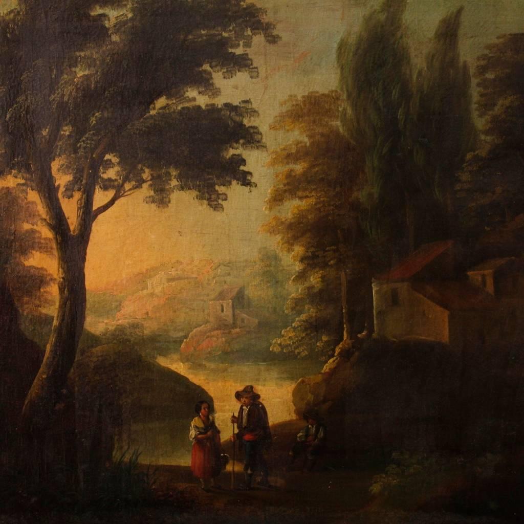 19th Century Spanish Landscape Painting Oil on Canvas For Sale at