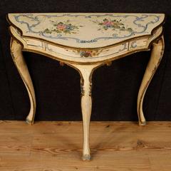 20th Century Venetian Lacquered Console Table with Floral Decorations