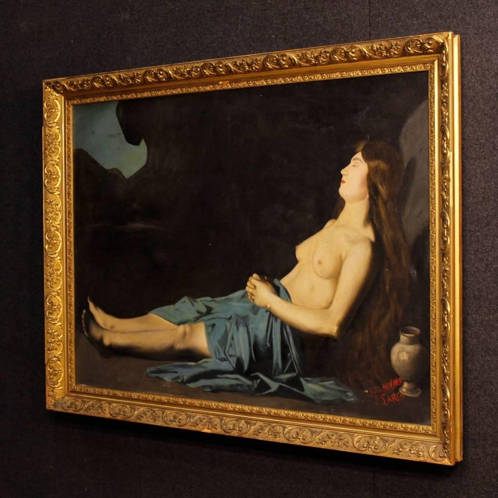 19th Century Religious Signed Painting Mary Magdalene Oil On Canvas 2