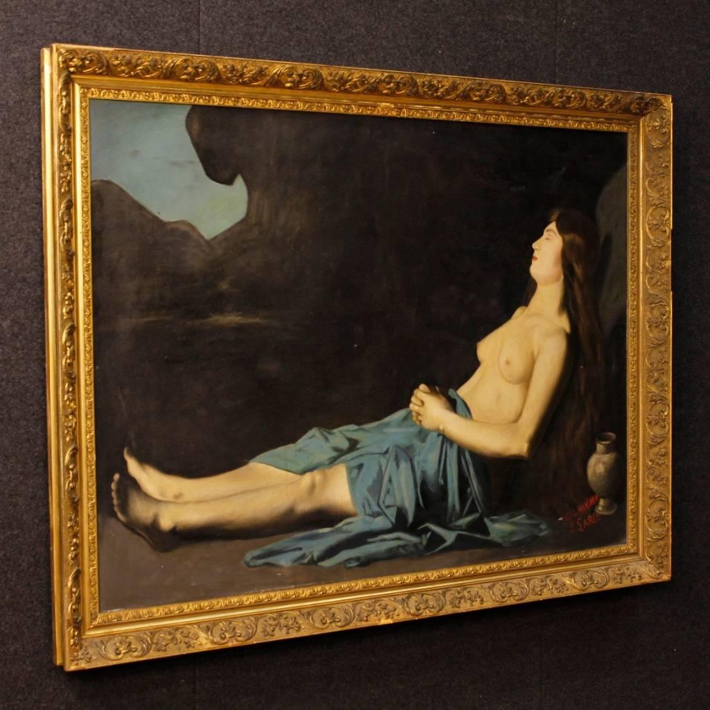 19th Century Religious Signed Painting Mary Magdalene Oil On Canvas 4