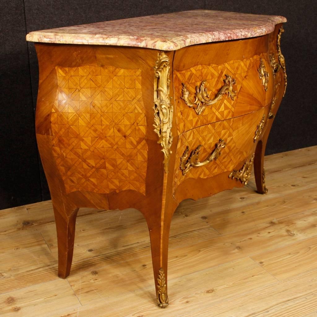 20th Century French Inlaid Dresser with Marble Top In Fair Condition In Vicoforte, Piedmont