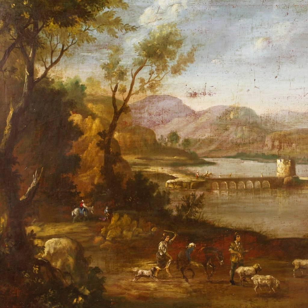 Gilt 19th Century Italian Landscape Painting with Gold Frame